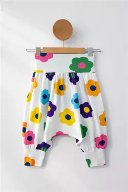 1-5 YAŞ ÇİÇEK DESENLİ KIZ ÇOCUK ŞALVAR BEYAZ