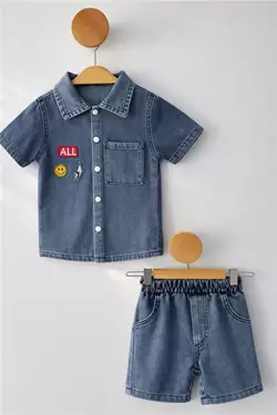 9-24 AY ALL YAZILI KOT GÖMLEK VE ŞORTLU BEBEK TAKIM