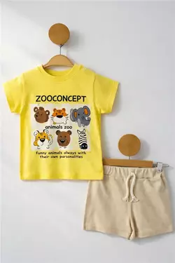 ANL 6-24 AY ZOO BASKILI ERKEK BEBEK TAKIM SARI