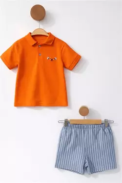 BABY 6-24 AY NAKIŞLI YAZLIK ERKEK BEBEK TAKIM TURUNCU