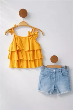 LA BELLA 1-5 YAŞ KOT ŞORTLU KIZ ÇOCUK TAKIM 2511 KAVUNİÇİ